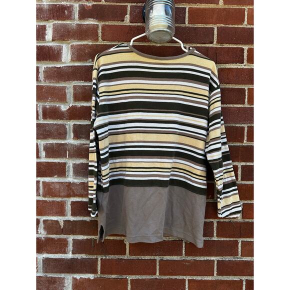 Bobbie Brooks Striped Long Sleeve Knit Top Brown Tan Green Vintage Style - Picture 4 of 4